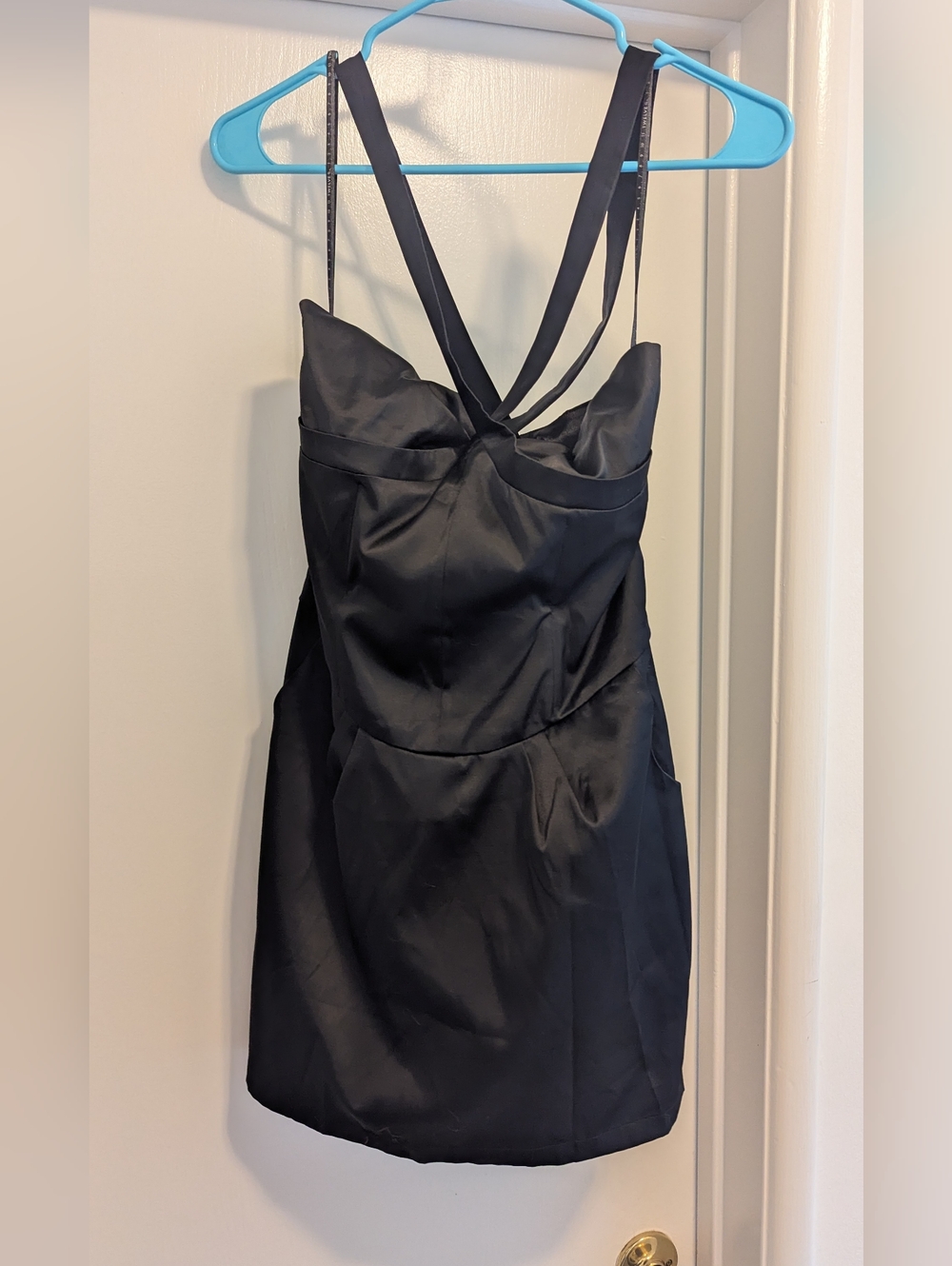 Little Black Satin Cocktail Dress With Pockets